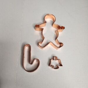 Copper Cookie Cutters Christmas Holiday Candycane Angel Gingerbread Man Set/3